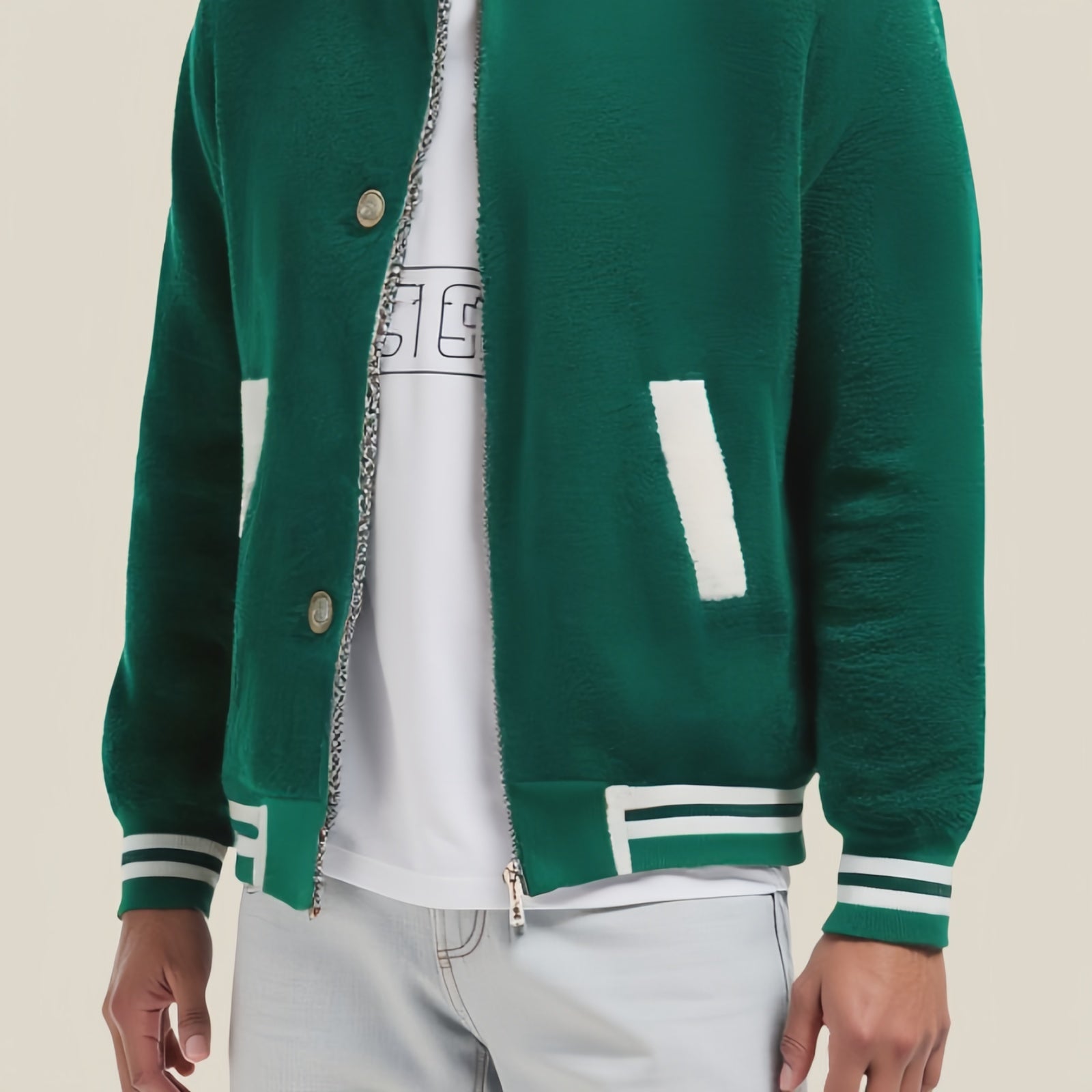 Varsity Lineback Jacket – Green College Jacket with White Details and Button Closure