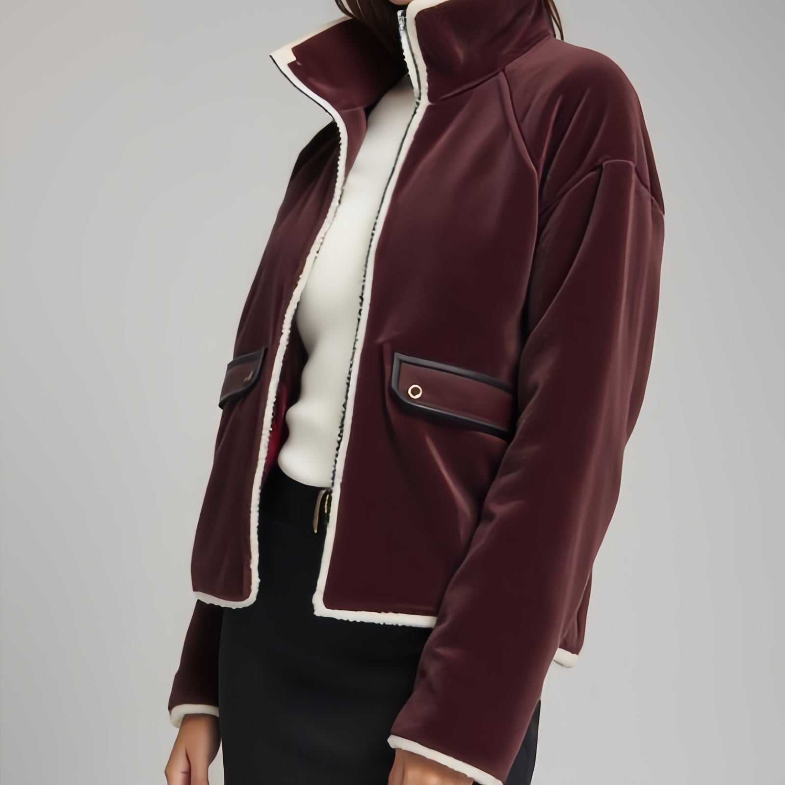Winter Elegance: Bordeaux Fleece Jacket