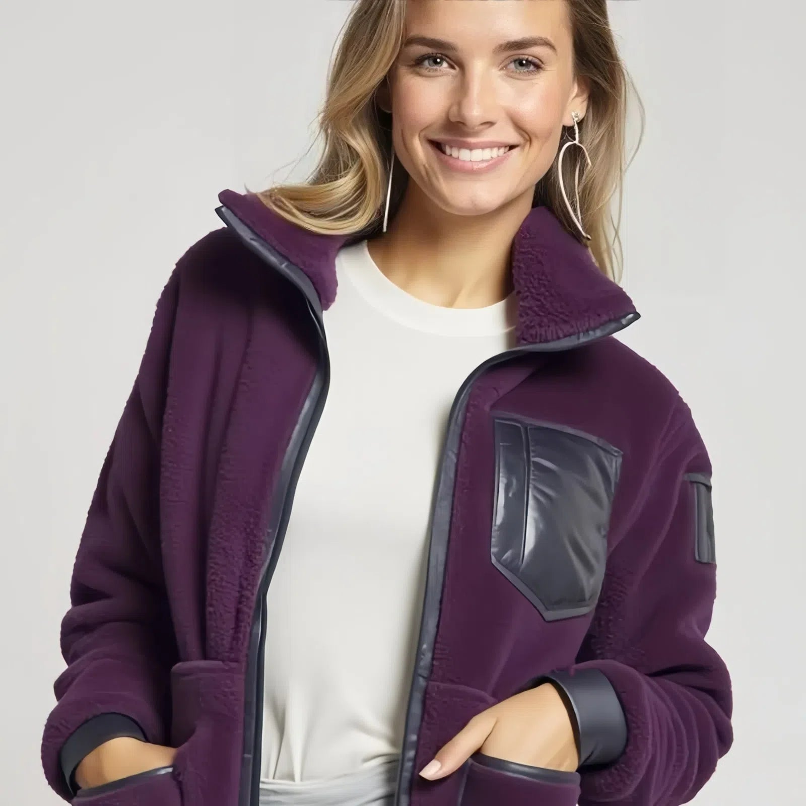 Elevate your style with the Plum Elegance Fleece Jacket