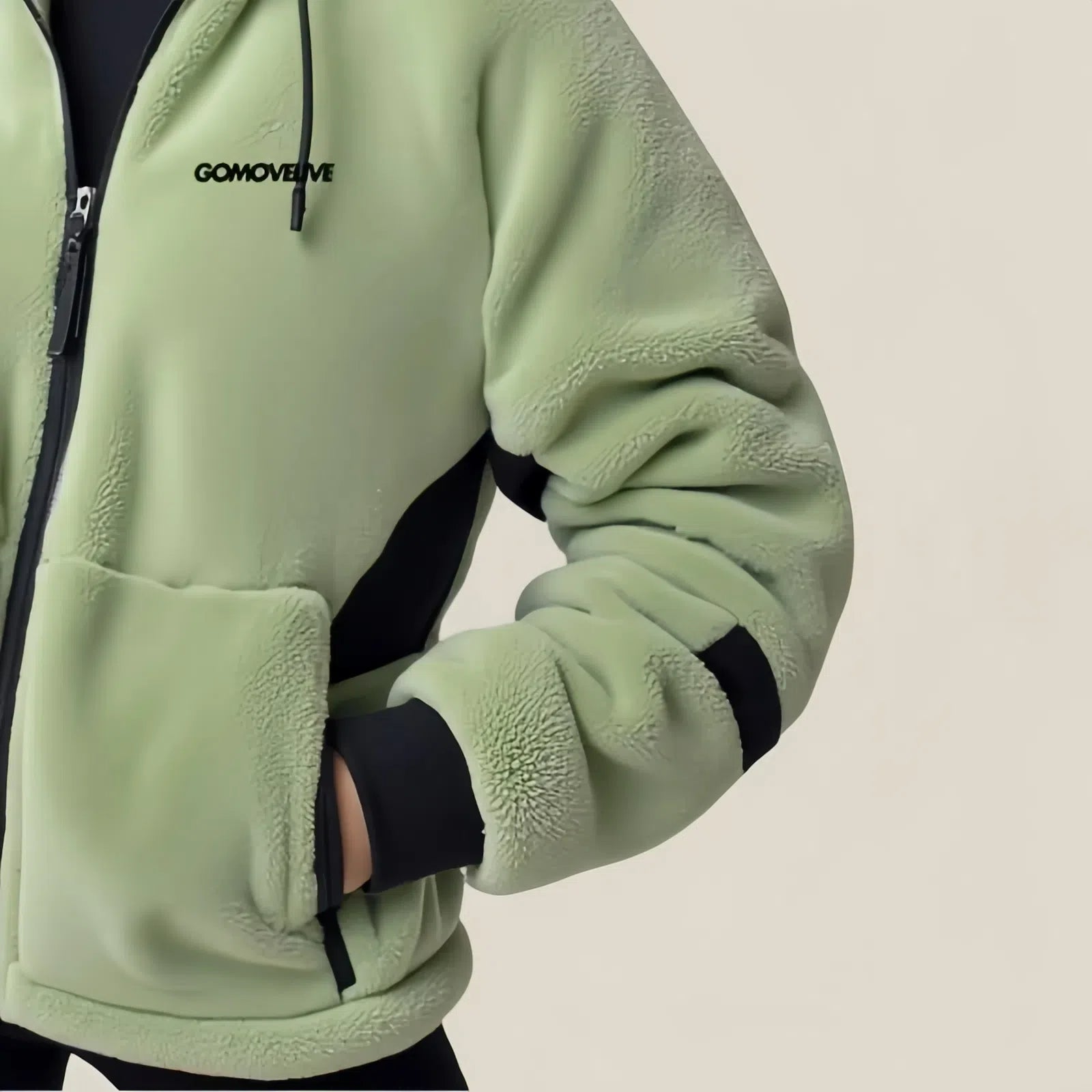 Lime Green and Black Fleece Hooded Jacket