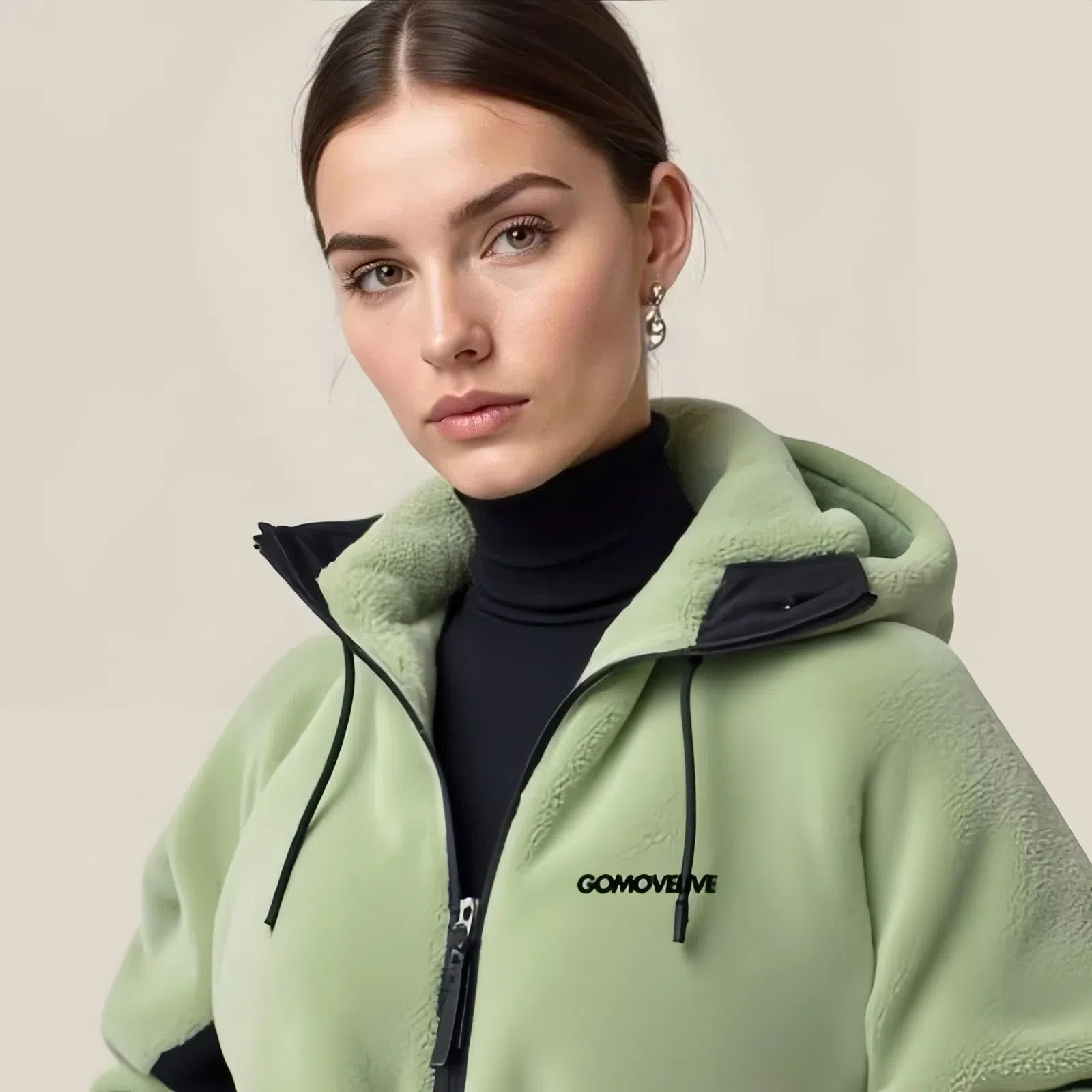 Lime Green and Black Fleece Hooded Jacket