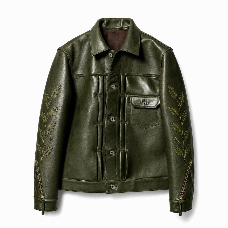 “Rebel Checkpoint” – Varsity leather with checker print and sporty construction