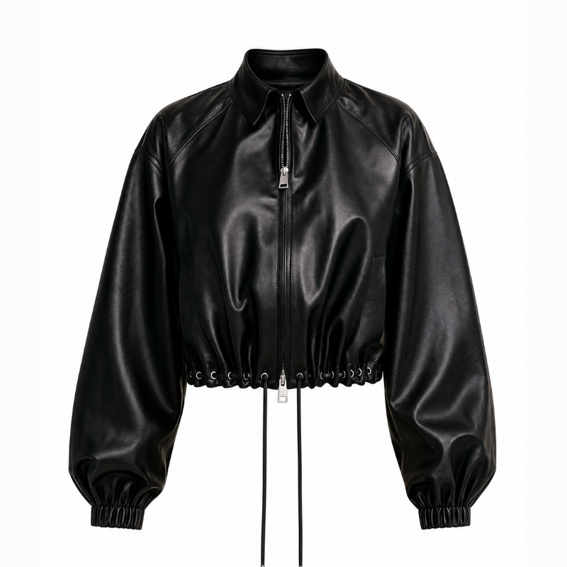 Giacca Cropped in Pelle Pieno Fiore Lucidata