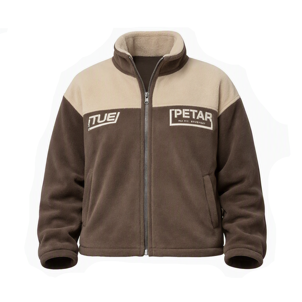 PETAR BAL-AGE Annual – Two-Tone Beige and Brown Zip-Up Fleece Jacket with Front Print