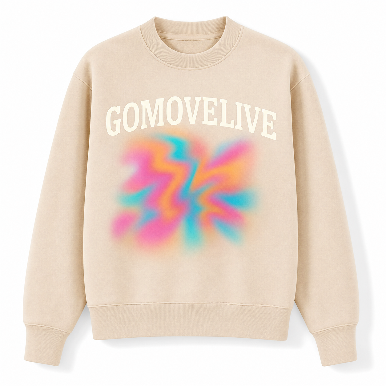 Urban Pulse – Beige Sweatshirt with Abstract Print and GOMOVELIVE Logo