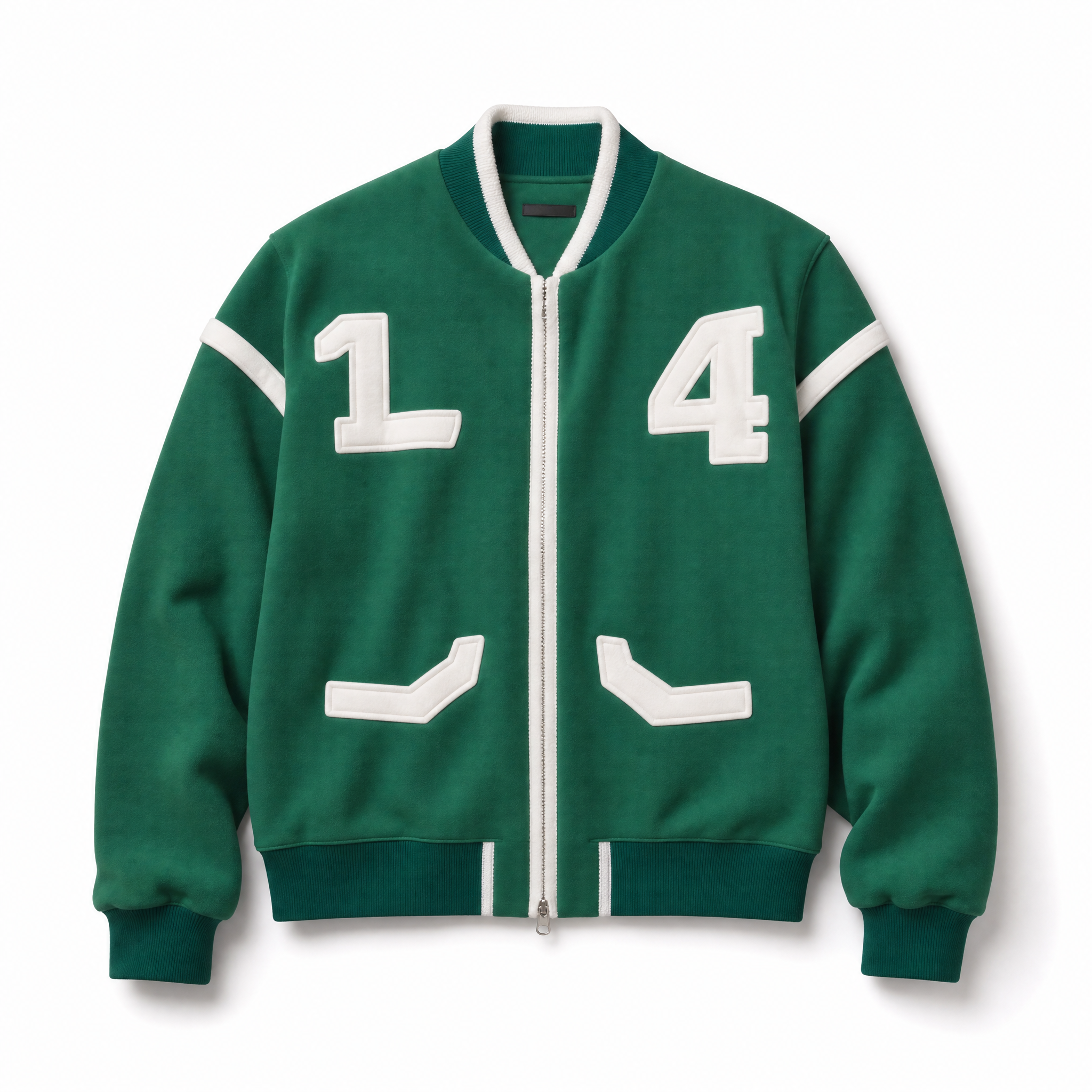 Squad Zip Fleece – Green Varsity Jacket with White Details and Embroidered Number