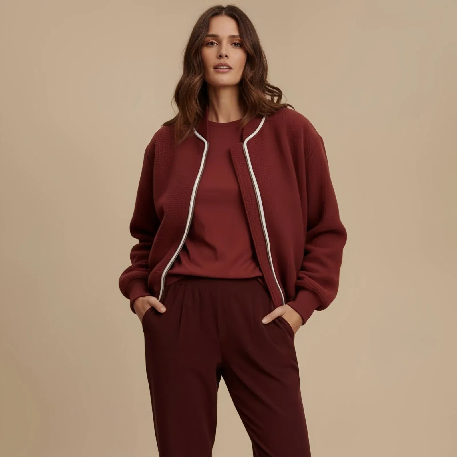 Burgundy Elegant – Quilted Zip-Up Sports Jacket
