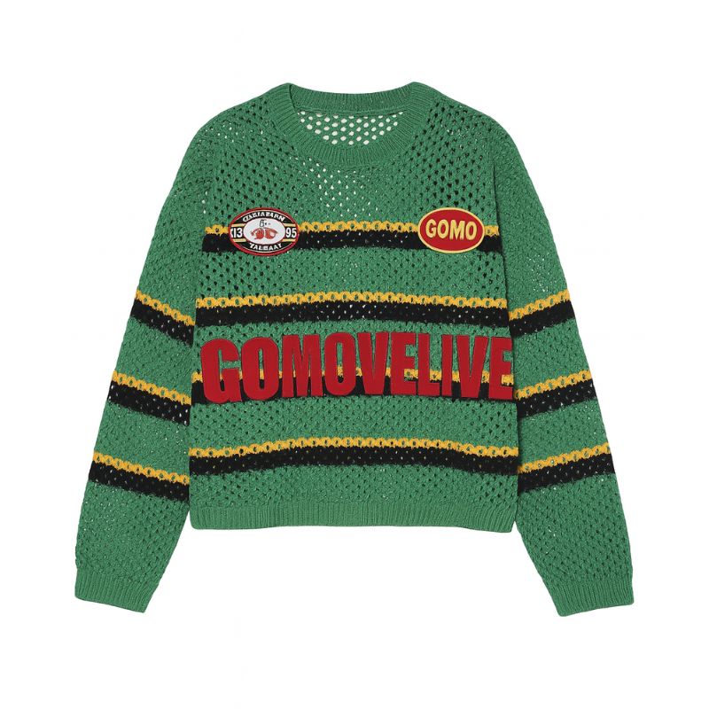 Gomovelive Stripes – Long-Sleeved Crochet Sporty Sweatshirt