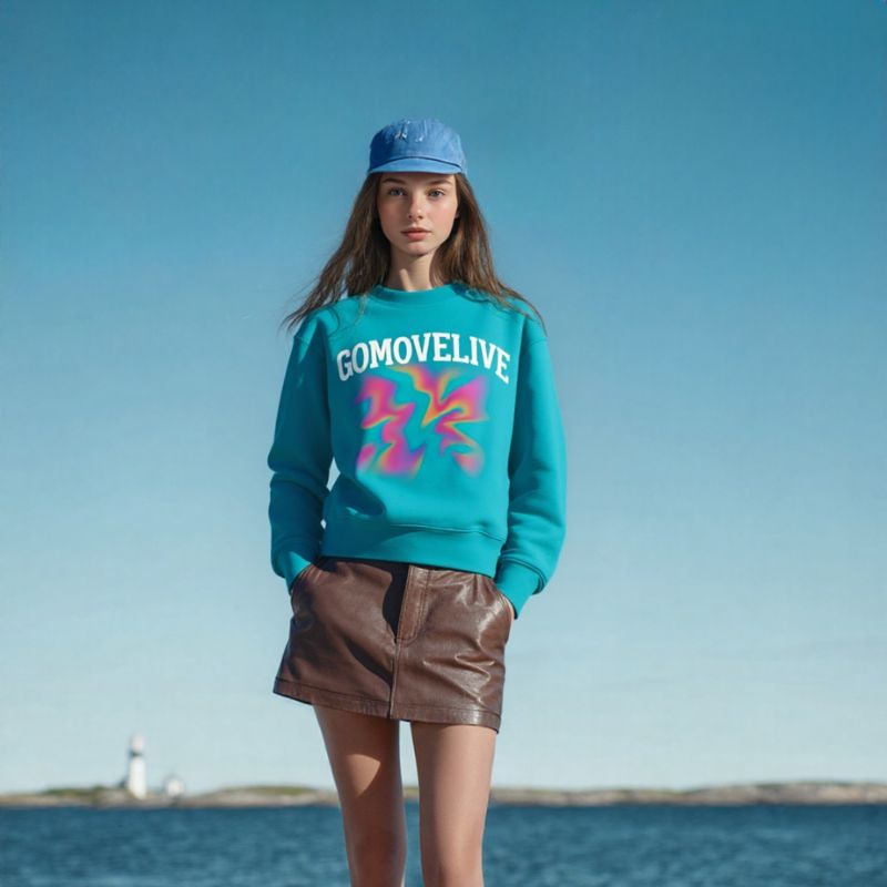 ColorStorm – Turquoise Sweatshirt with Abstract Print and GOMOVELIVE Logo