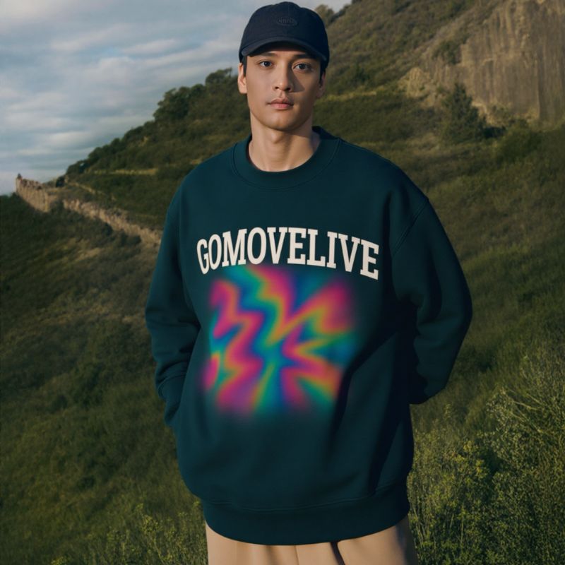 InkStorm – Grey Sweatshirt with Psychedelic Print and GOMOVELIVE Logo