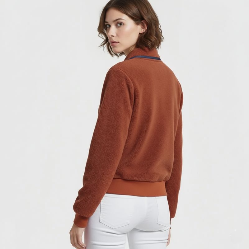 Amber Ridge – Rust Full-Zip Fleece Jacket with Minimalist Turtleneck