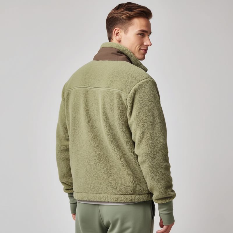 Evergreen Zip Fleece – Sage Green Technical Jacket with Pockets and High Neck