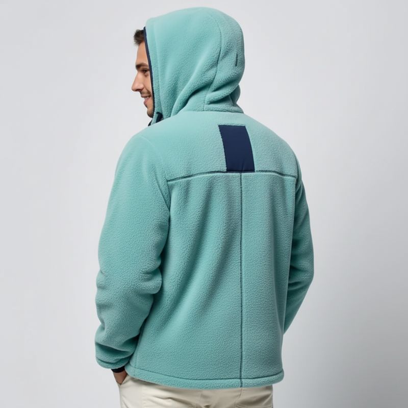 Nemis Outdoor – Aqua Green Fleece Jacket with Hood and Mountain Logo