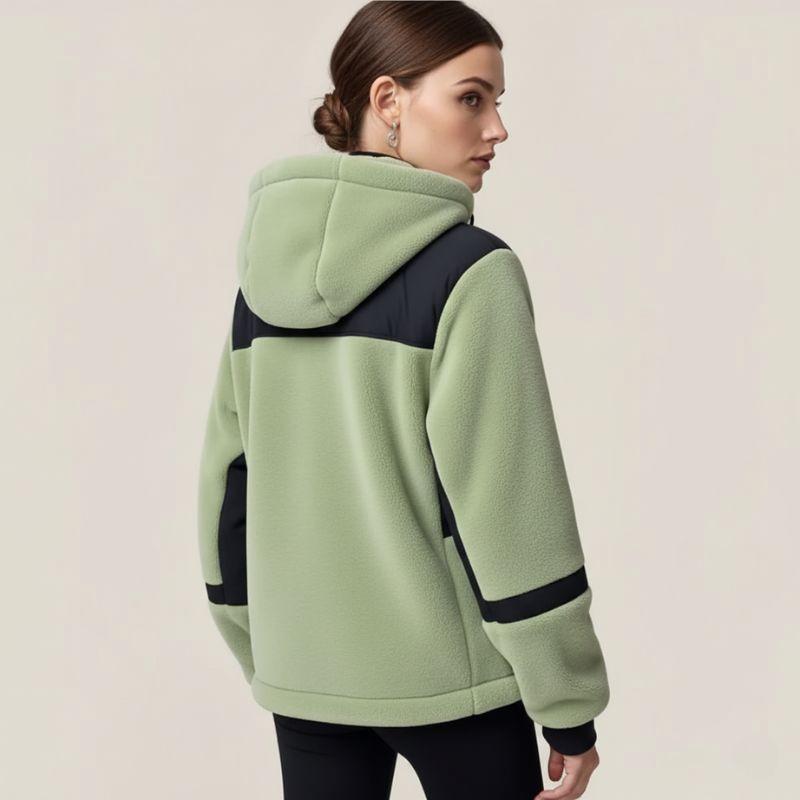 Lime Green and Black Fleece Hooded Jacket