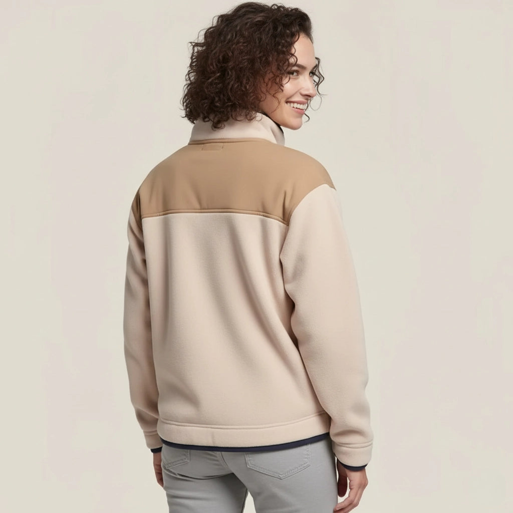 Nordcrest – Giacca in Pile Beige con Collo Sherpa e Tasca Zip sul Petto