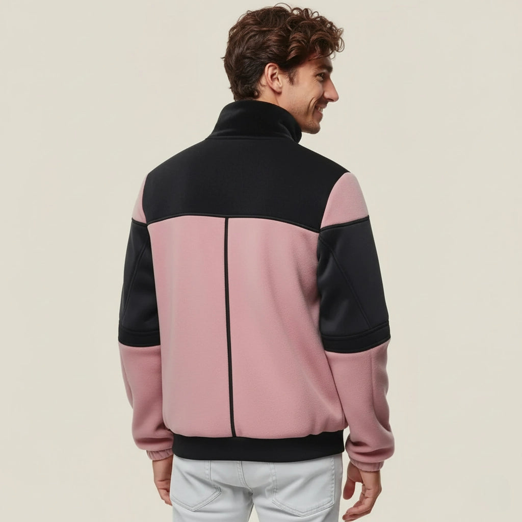 Antique Pink and Black Fleece Jacket - Modern Comfort and Sporty Style