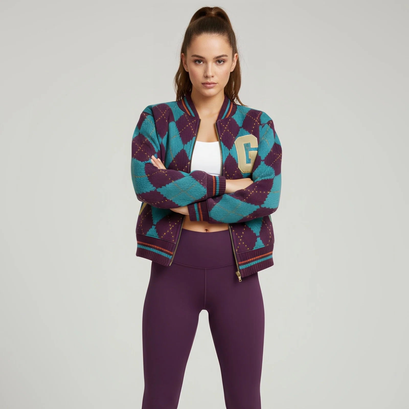 Giacca bomber varsity in maglia jacquard