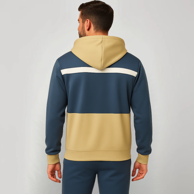 Bluegrain Nomad – Two-Tone Blue and Beige Hoodie with Brown Lining