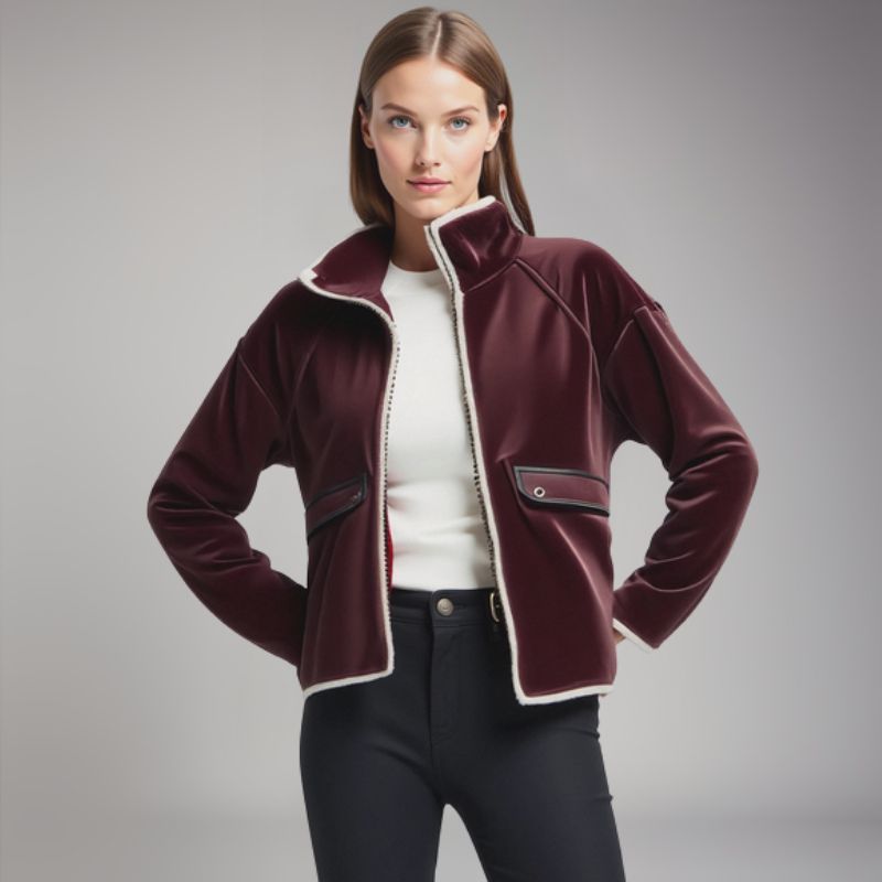 Winter Elegance: Bordeaux Fleece Jacket