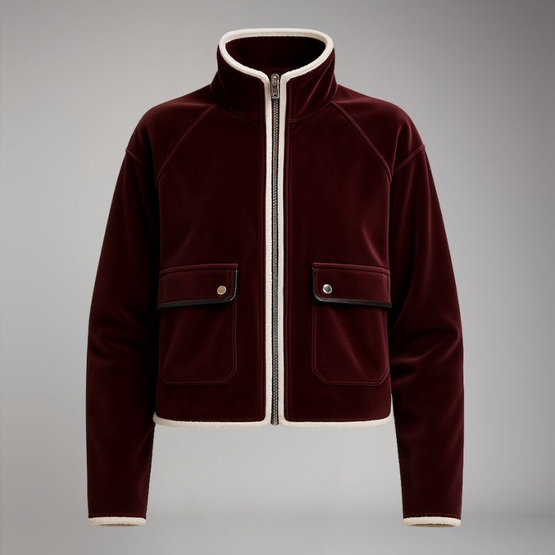 Winter Elegance: Bordeaux Fleece Jacket