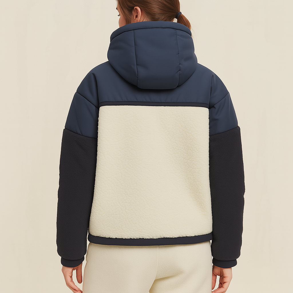 GOMOVELIVE Block Fleece – Tricolor Technical Jacket with Front Zip and Embroidered Logo
