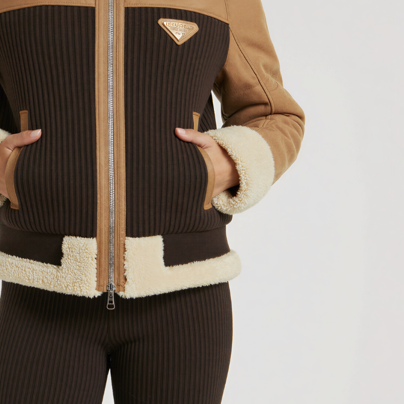« Tranquility Pilot » – Veste technique en peau lainée et maille côtelée