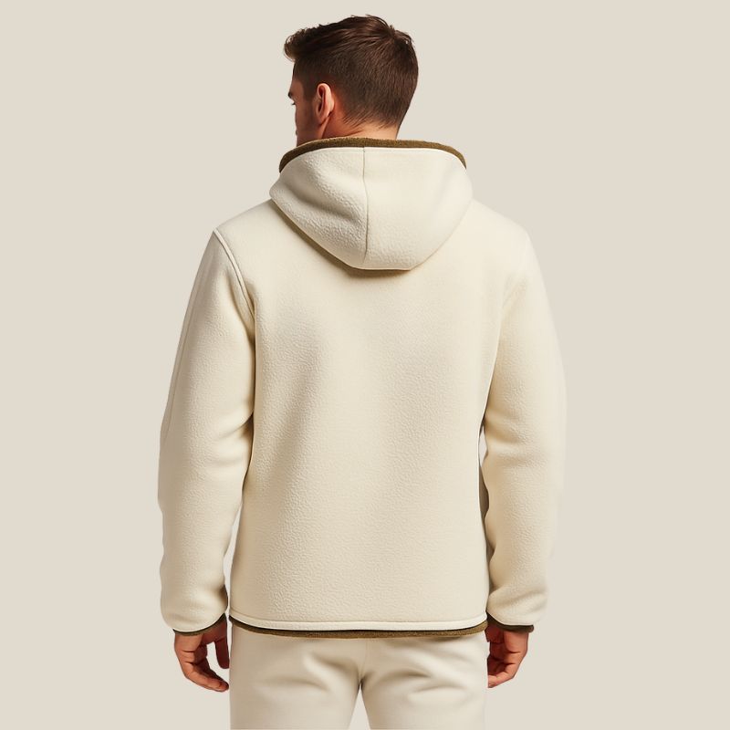 Nomad Fleece Zip – Cream Fleece Hooded Jacket with Zip and Embroidery