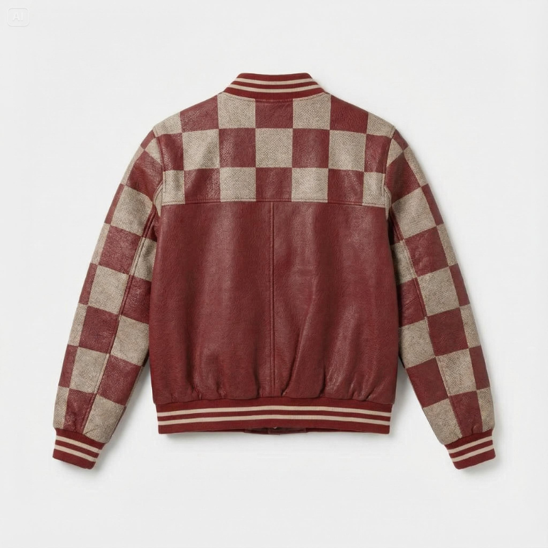 “Gridline Rebel” – Varsity in pelle con stampa checker e taglio sportivo sartoriale