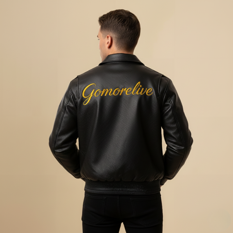 « Black Letter Legacy » – Veste universitaire en cuir avec signature brodée