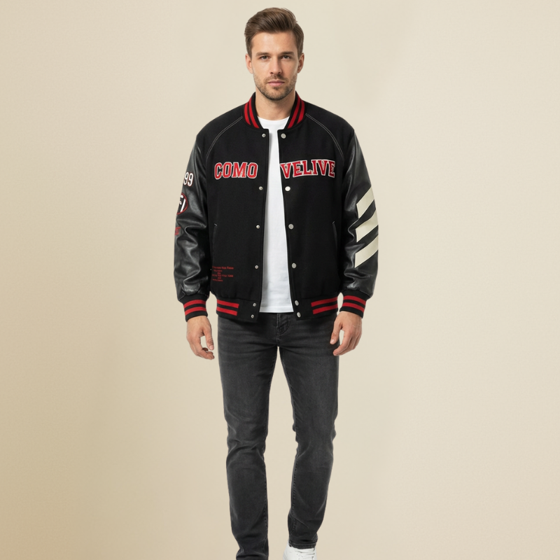 Urban Signal Varsity – Giacca tecnica con manica camouflage e lettering sportivo