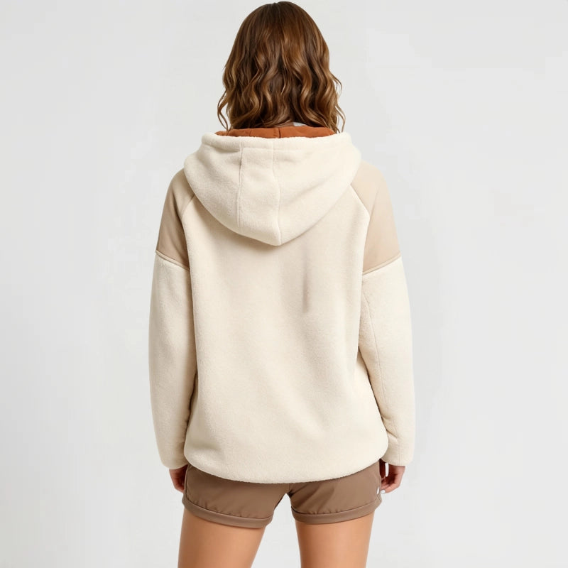 GOMOVELIVE Core – Beige Half-Zip Fleece Pullover with Adjustable Hood