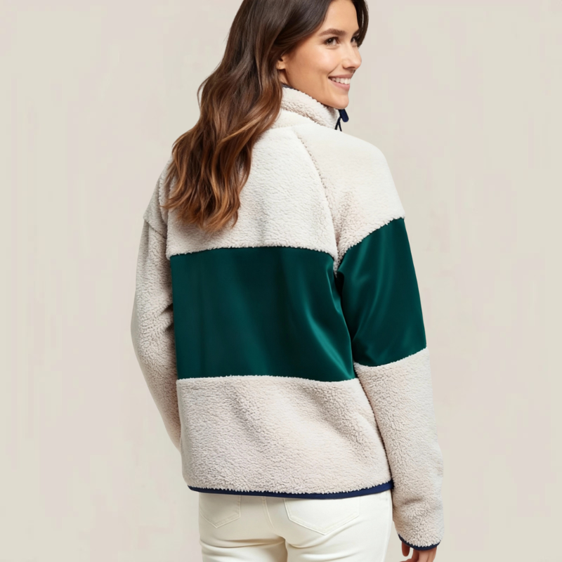 Alpine Crest – Two-Tone Sherpa Half-Zip Pullover with Triangular Logo