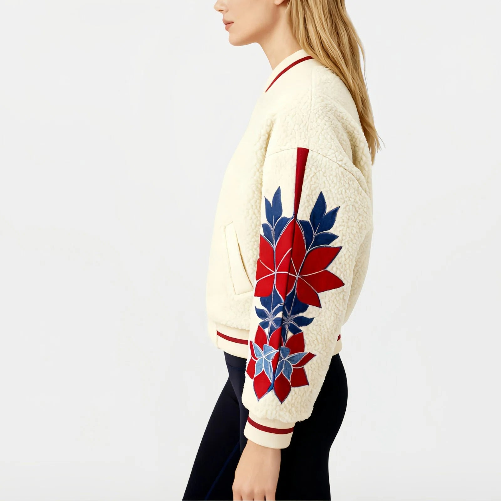 Blossom Shield – Sherpa Bomber Jacket with a Rebel Spirit