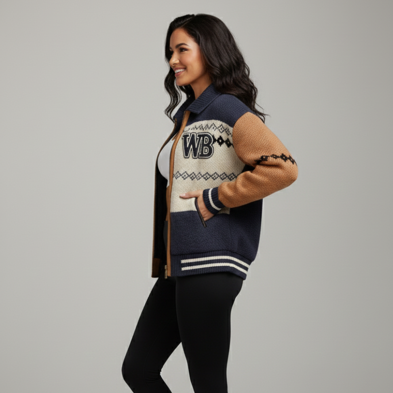Varsity Legacy Knit — Giacca Sportiva in Maglia Trapuntata con Patch Ricamati