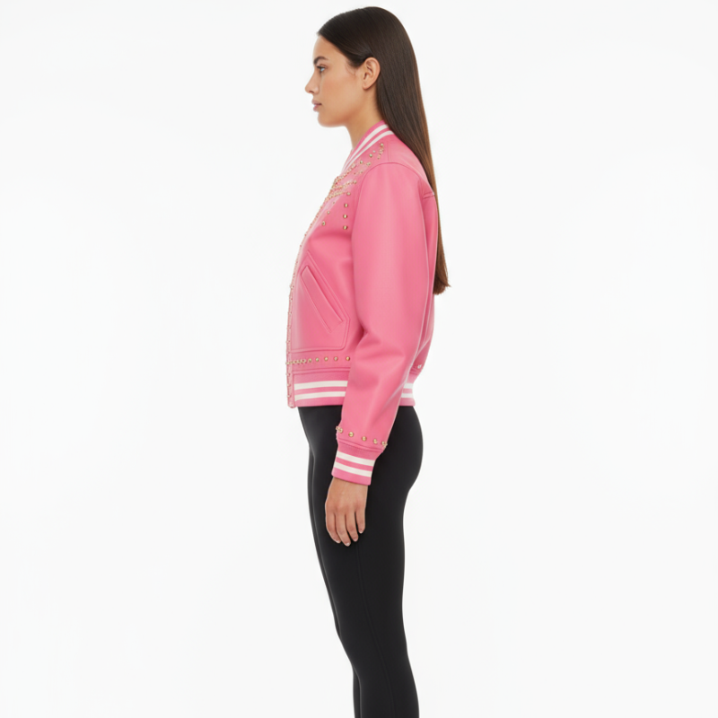 Veste de sport cloutée rose – « Shiny Dynamique »