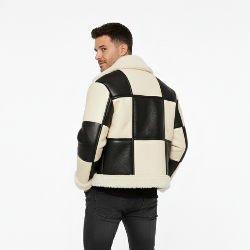 "Checkmate Shearling" – Warm geometry, dominant style