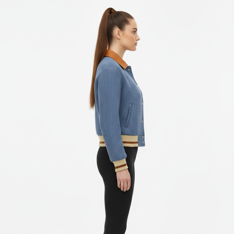 Bomber Blue Heritage – Veste en maille et similicuir 