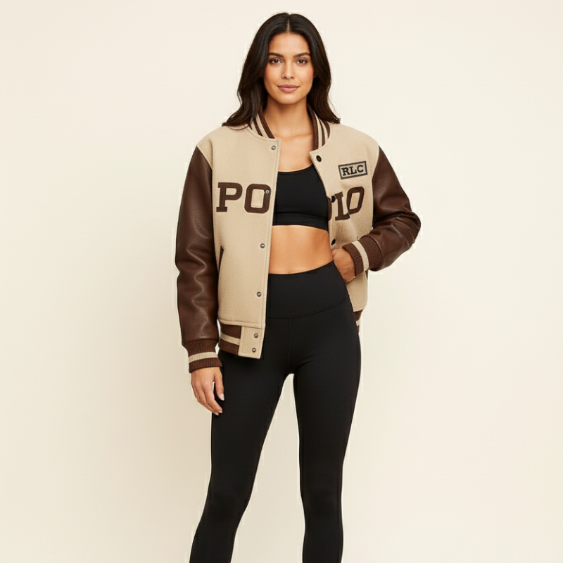 « Heritage Motion » – Veste universitaire en cuir avec lettrage sportif