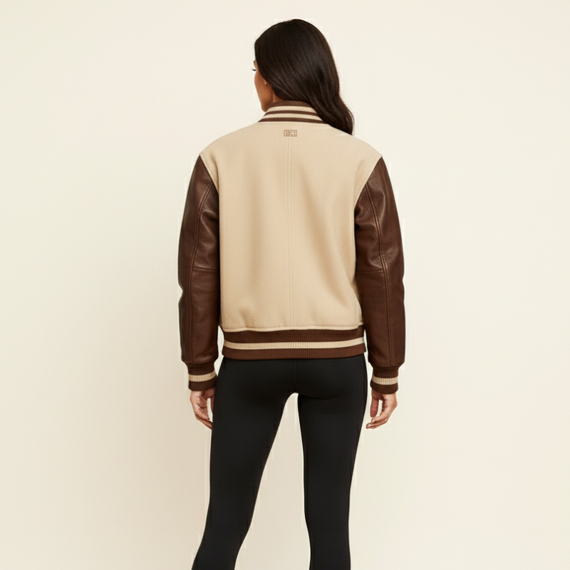 « Heritage Motion » – Veste universitaire en cuir avec lettrage sportif