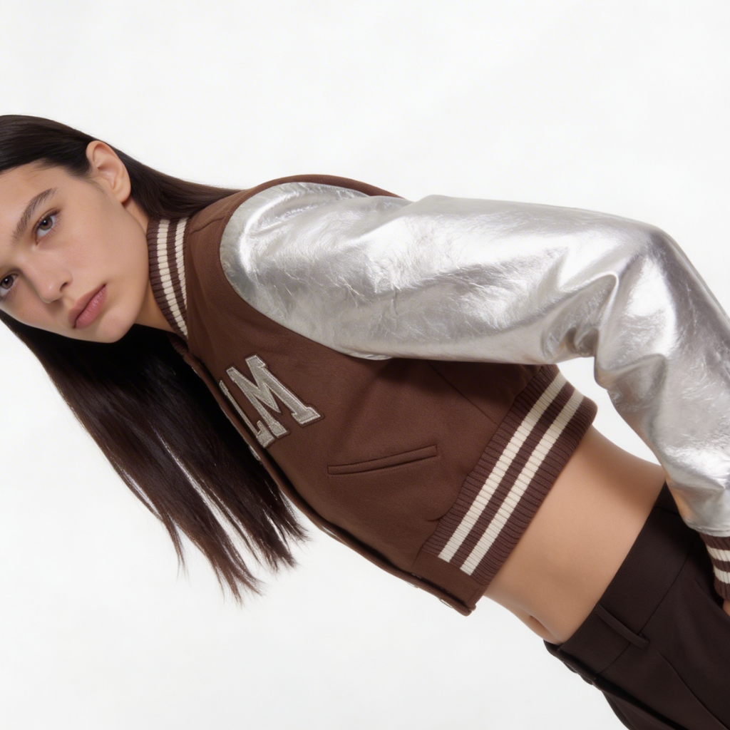 Gomovelive Silver Varsity Cropped — carattere che si indossa