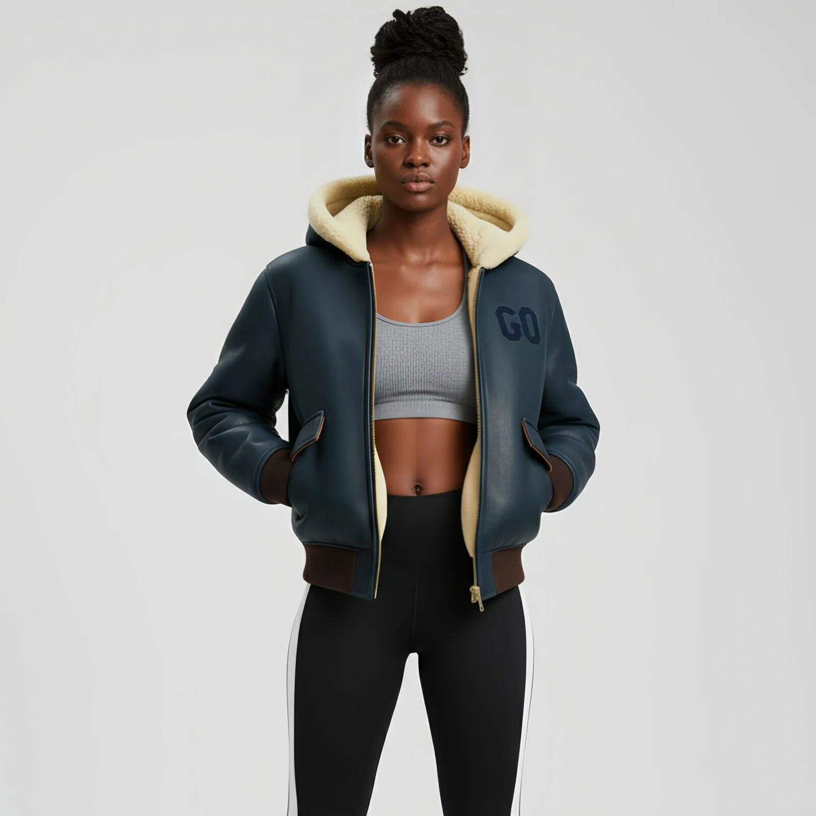 Go Storm – Giacca con cappuccio in pelle pieno fiore
