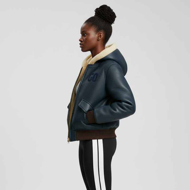Go Storm – Giacca con cappuccio in pelle pieno fiore