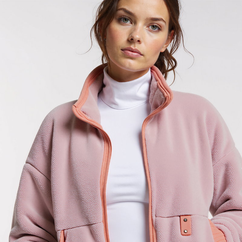Blush Motion – Powder Pink Technical Jacket with High Collar and Utility Details