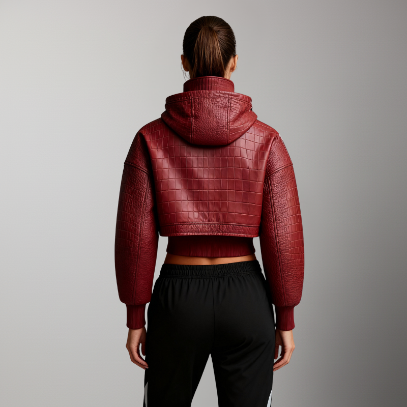 Crimson Croc – Short Leather Bomber Jacket