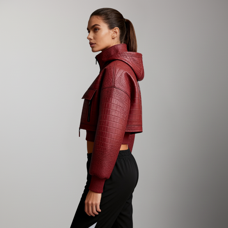 Crimson Croc – Short Leather Bomber Jacket
