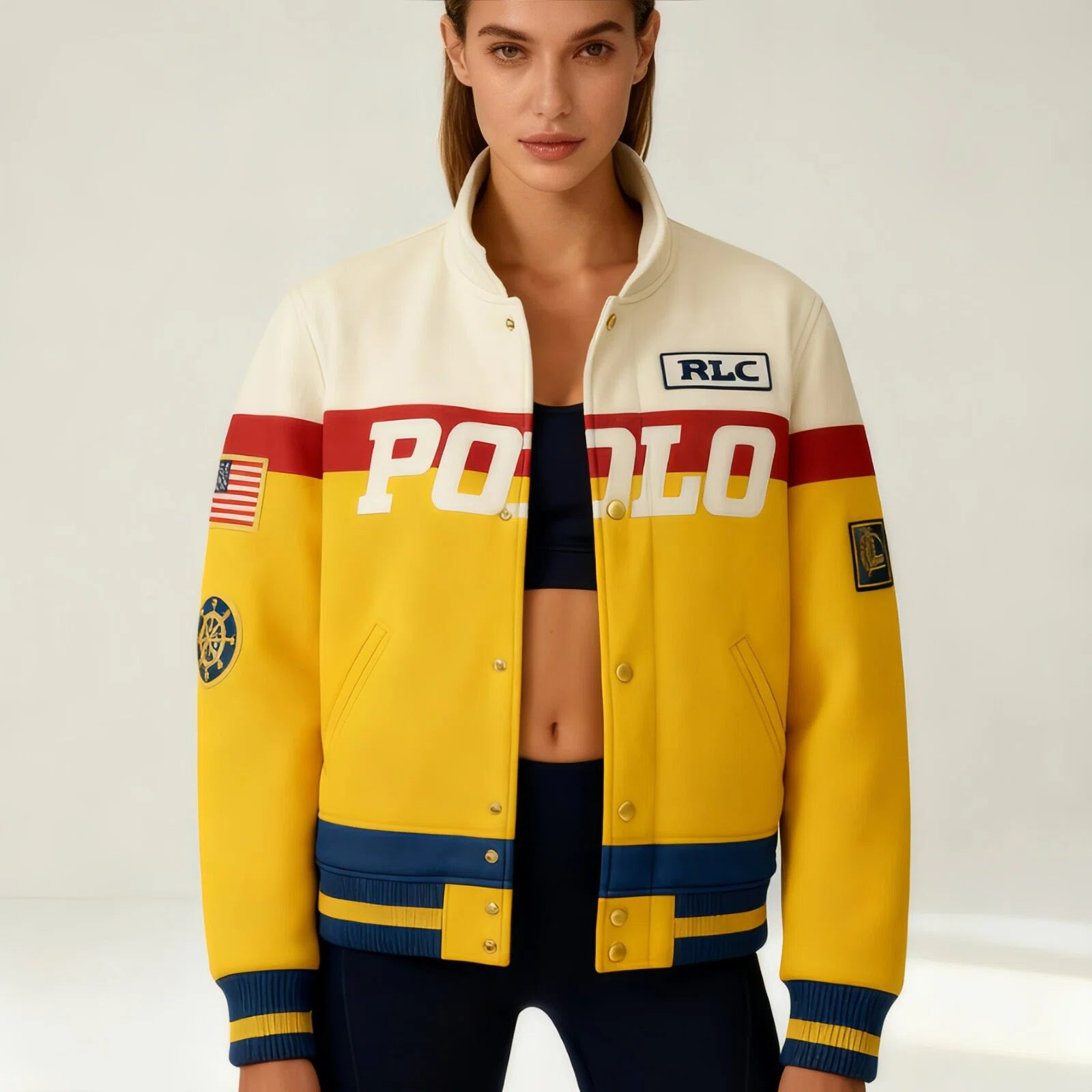 "Retro Velocity" – Giacca sportiva multicolor con patch heritage