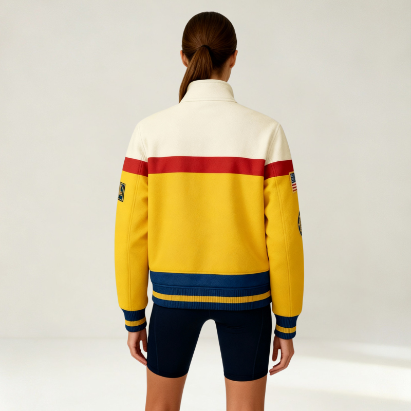 "Retro Velocity" – Giacca sportiva multicolor con patch heritage