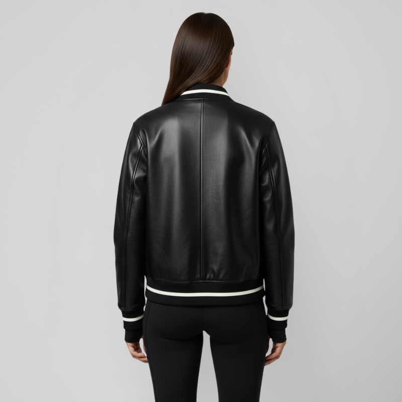 “Graphite Letter” – Varsity in pelle nera con patch bold