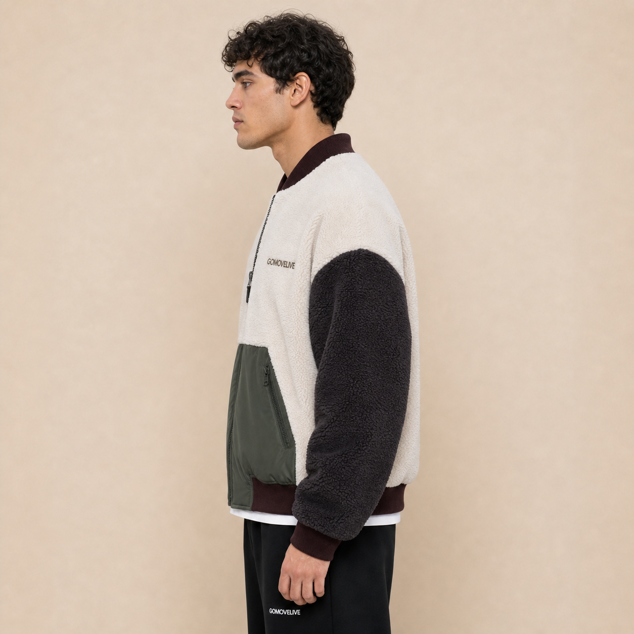 Giacca Teddy in Sherpa e Nylon