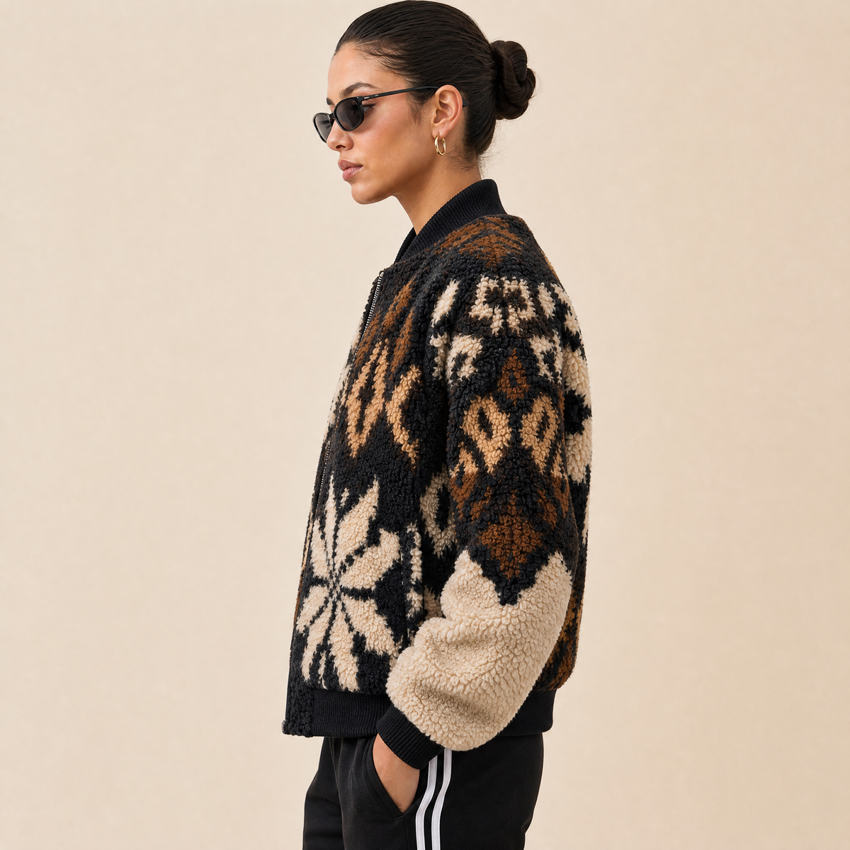 Giacca Bomber in Lana Merino e Sherpa